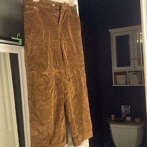 High rise, ankle length, corduroy bell shaped pants